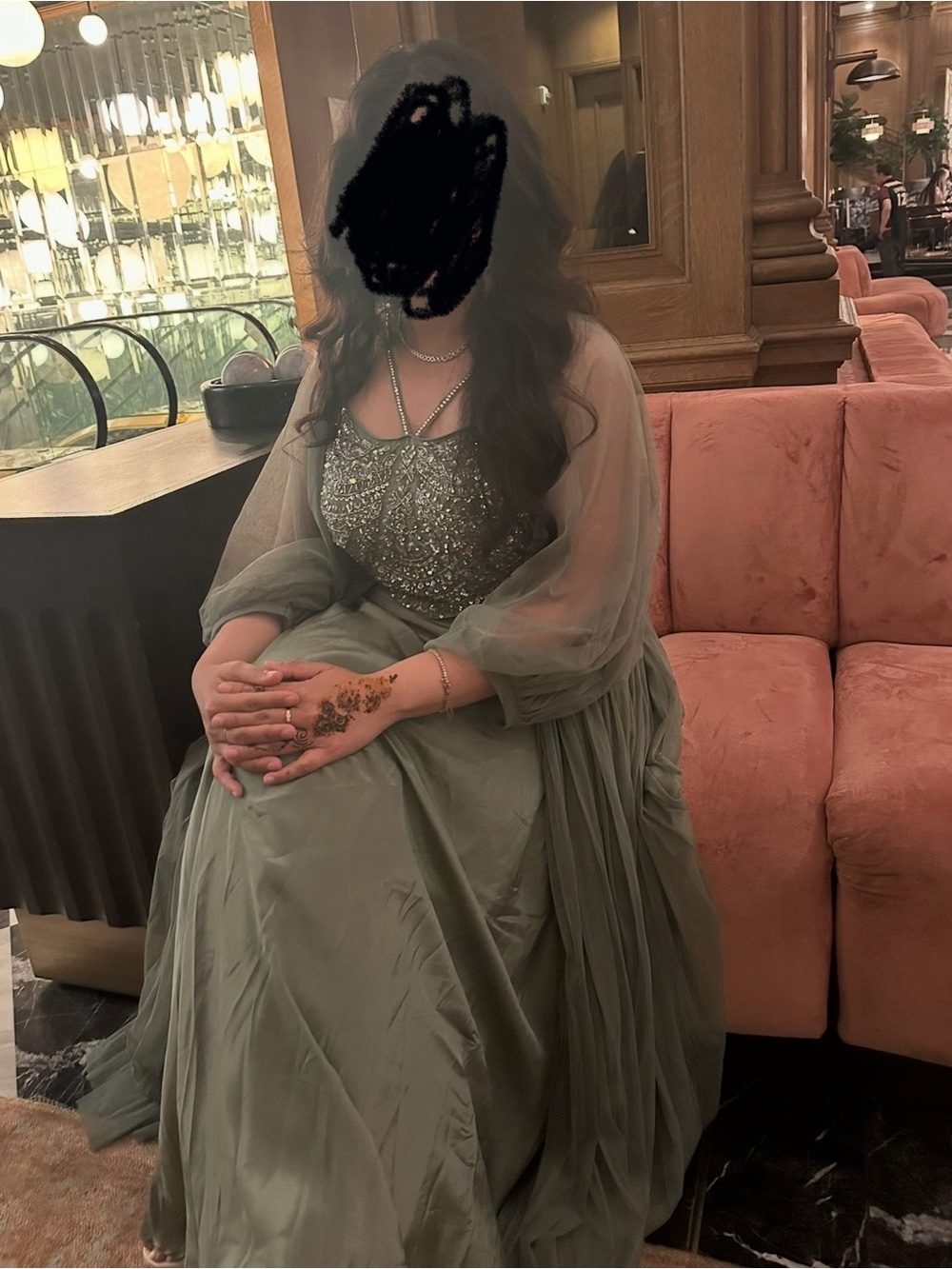 Sage Green Satin Cape Lengha